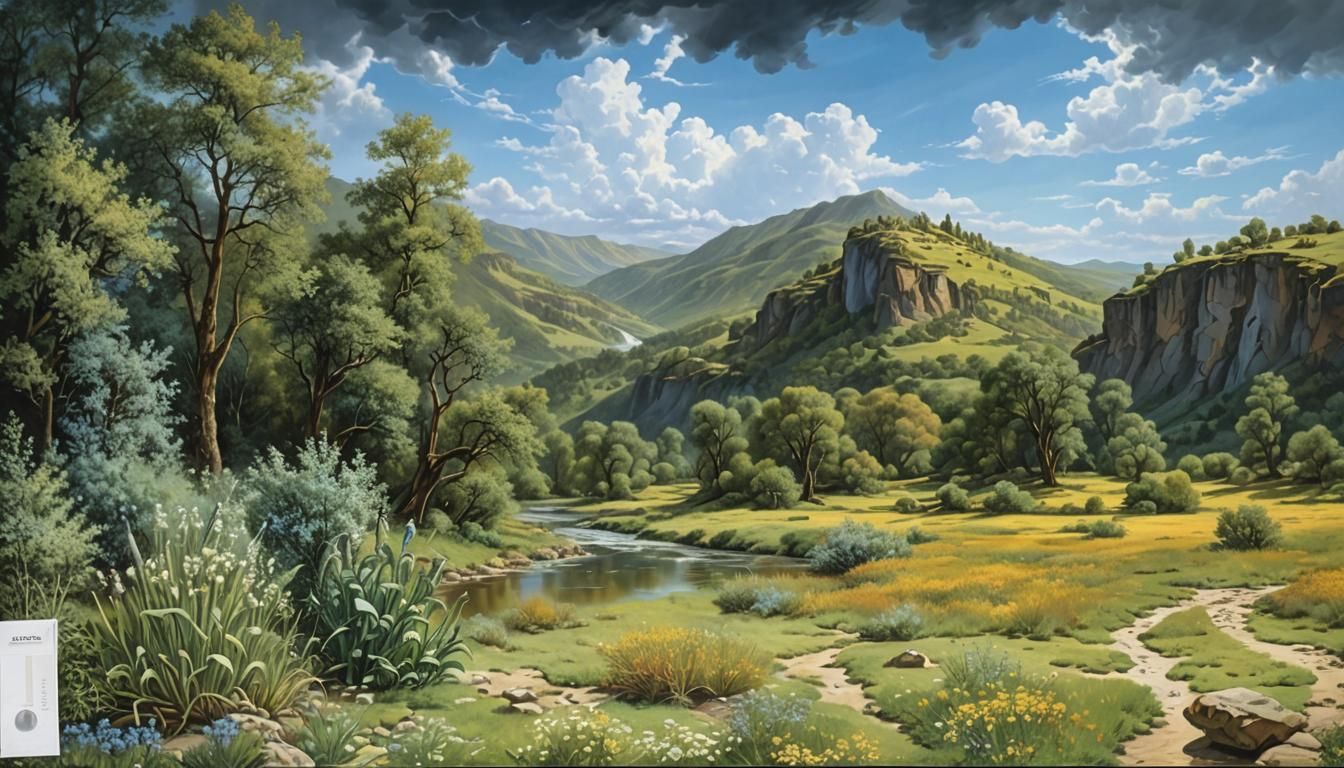 Dreamlike River Landscape in Surreal Oil Painting