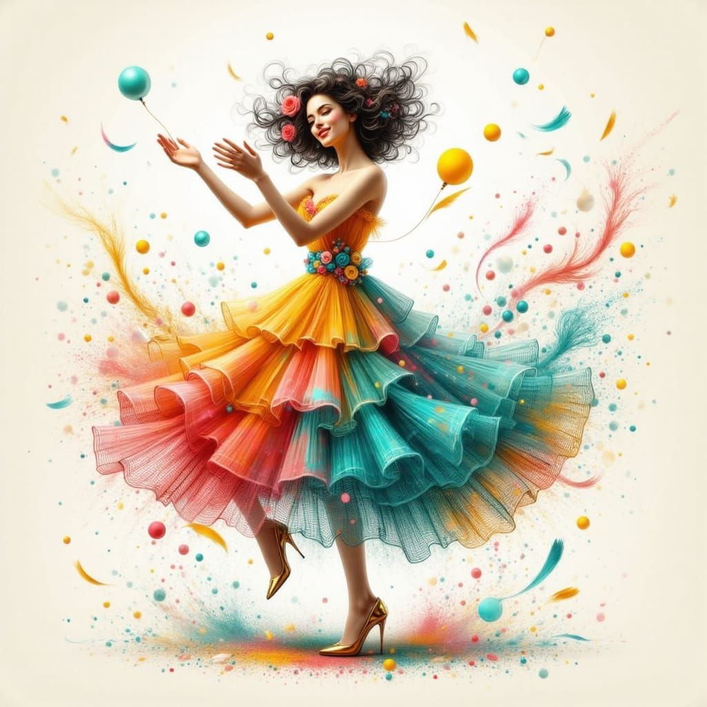 Vibrant Whimsical Woman in Joyful Celebration
