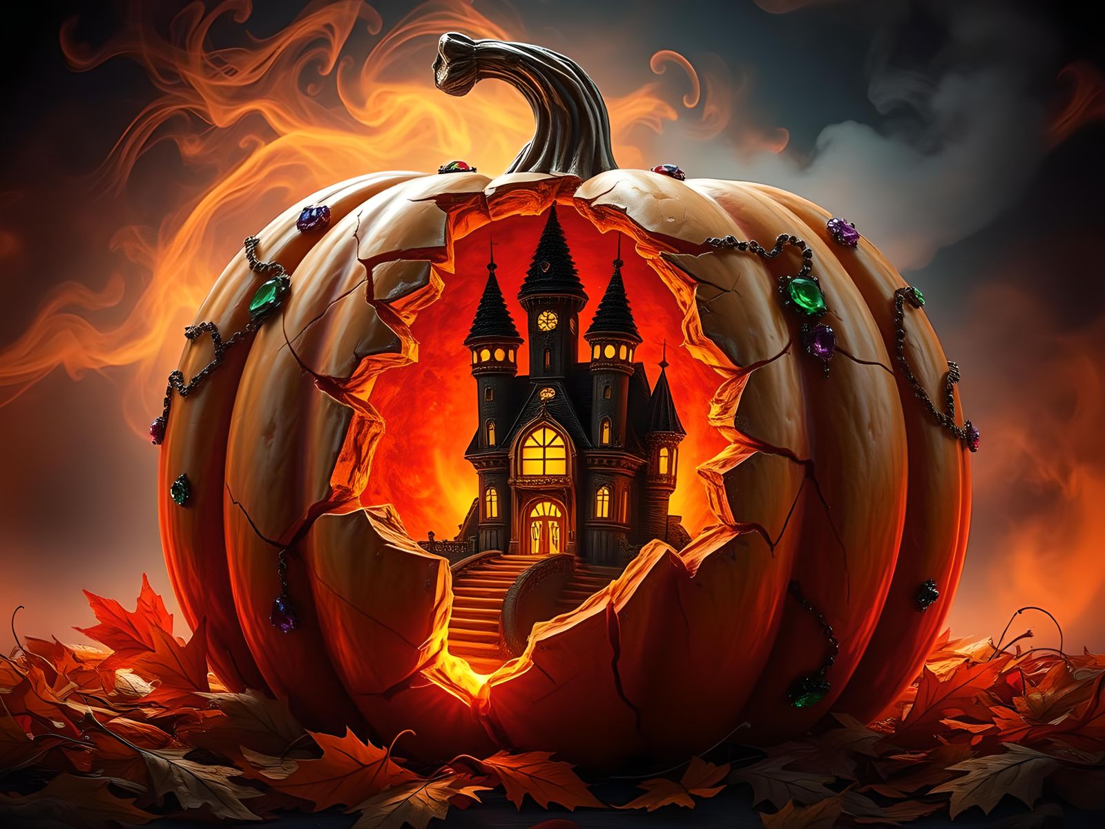 Gothic Castle Inside Jeweled Pumpkin