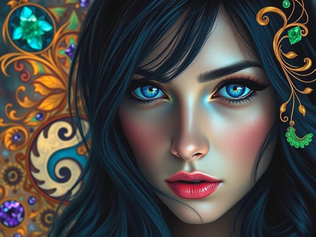 Surrealist Goddess in Jewel-Toned Dreamscape