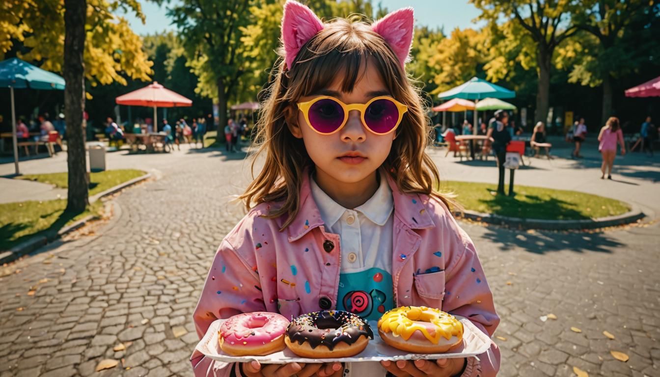 Girl with Neon Glasses and Donut Palette