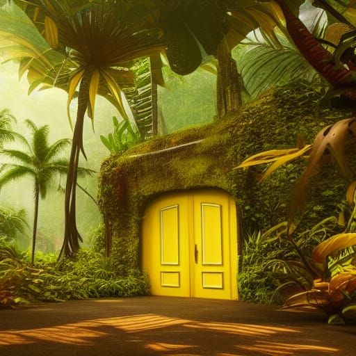 Yellow Door in Tropical Rainforest: Fantasy Concept Art