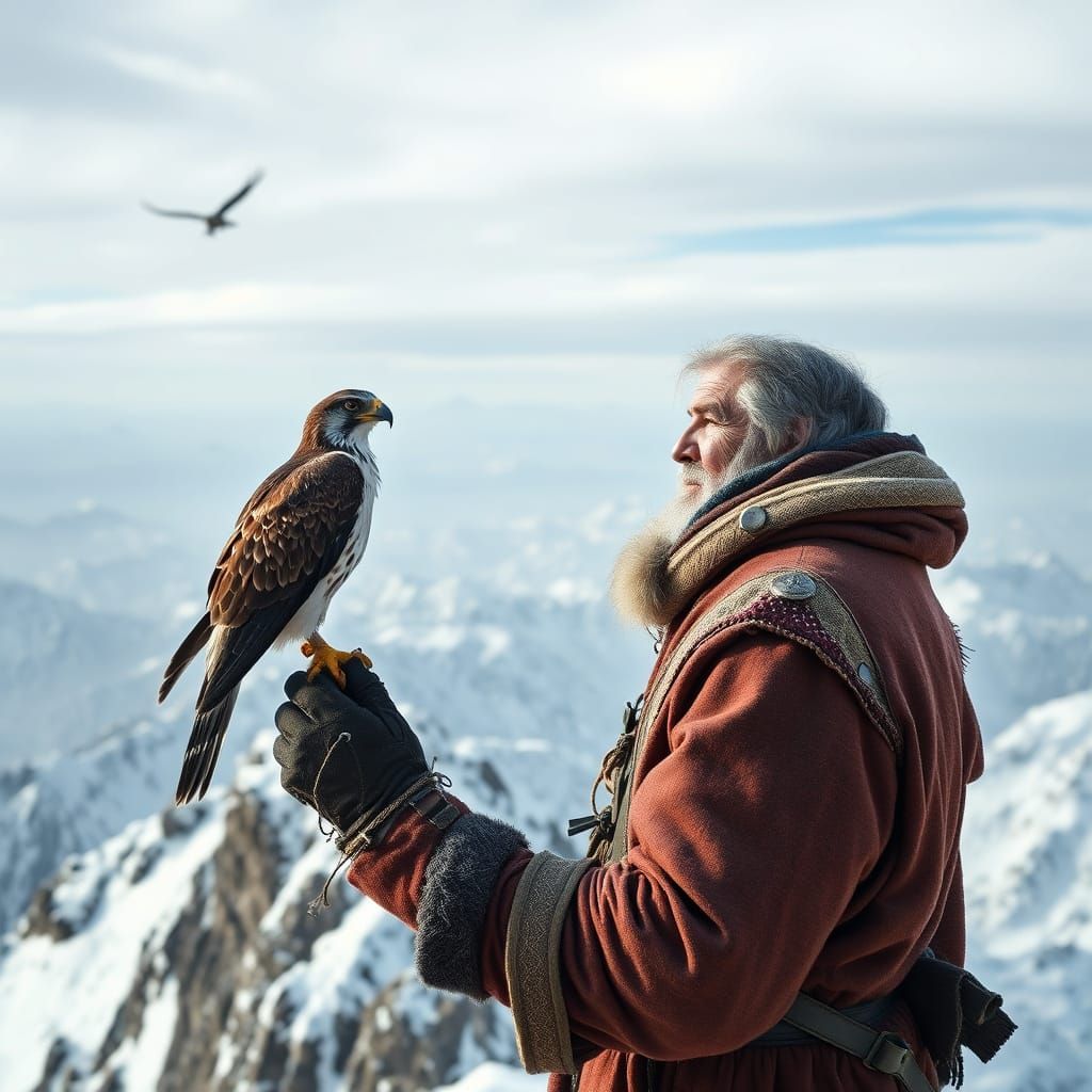 Falconer on Windswept Peak: Epic Digital Painting