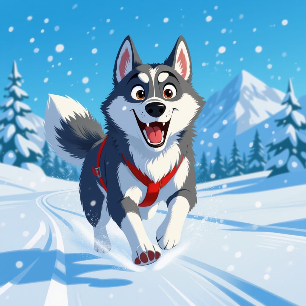 Balto the Heroic Dog in Cartoon Style