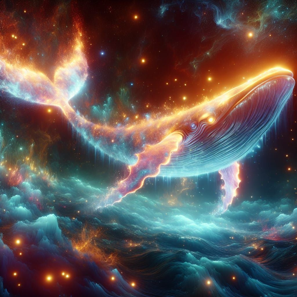 Giant Space Whale Swimming Through Starry Nebula