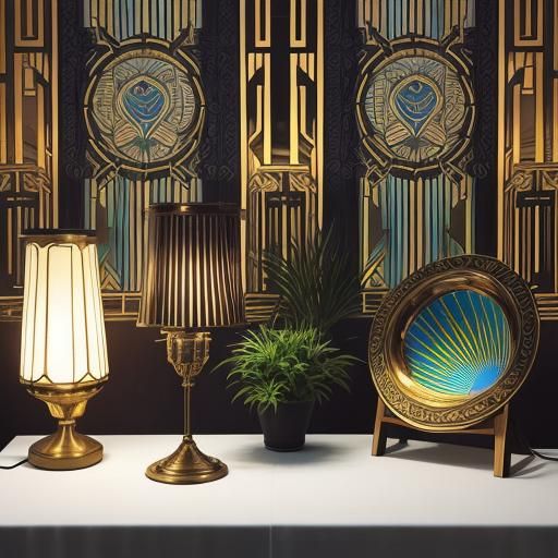 Art Deco Lamps in Digital Triadic Colors