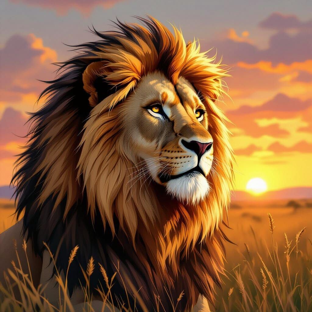 Majestic Lion Portrait in Painterly Digital Art Style