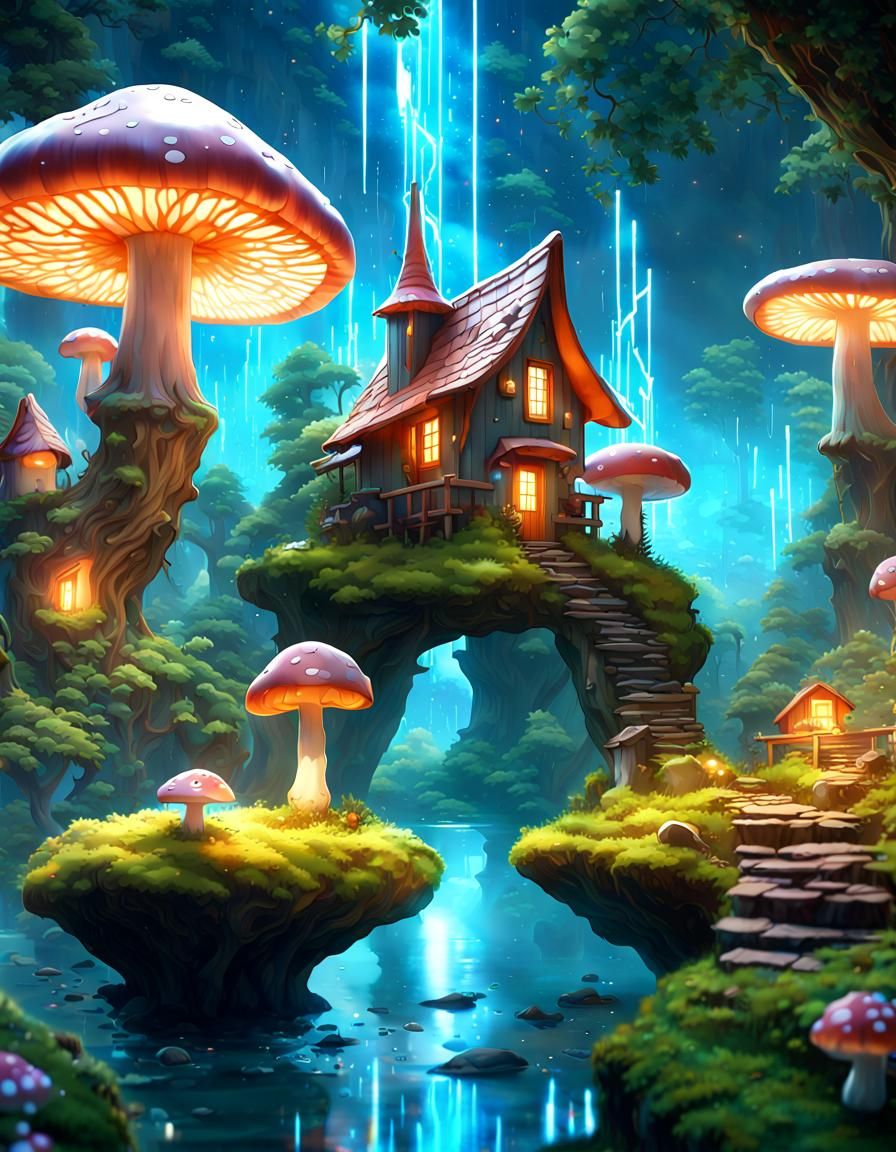 Sci-Fi Hologram of Fairy Village in 3D