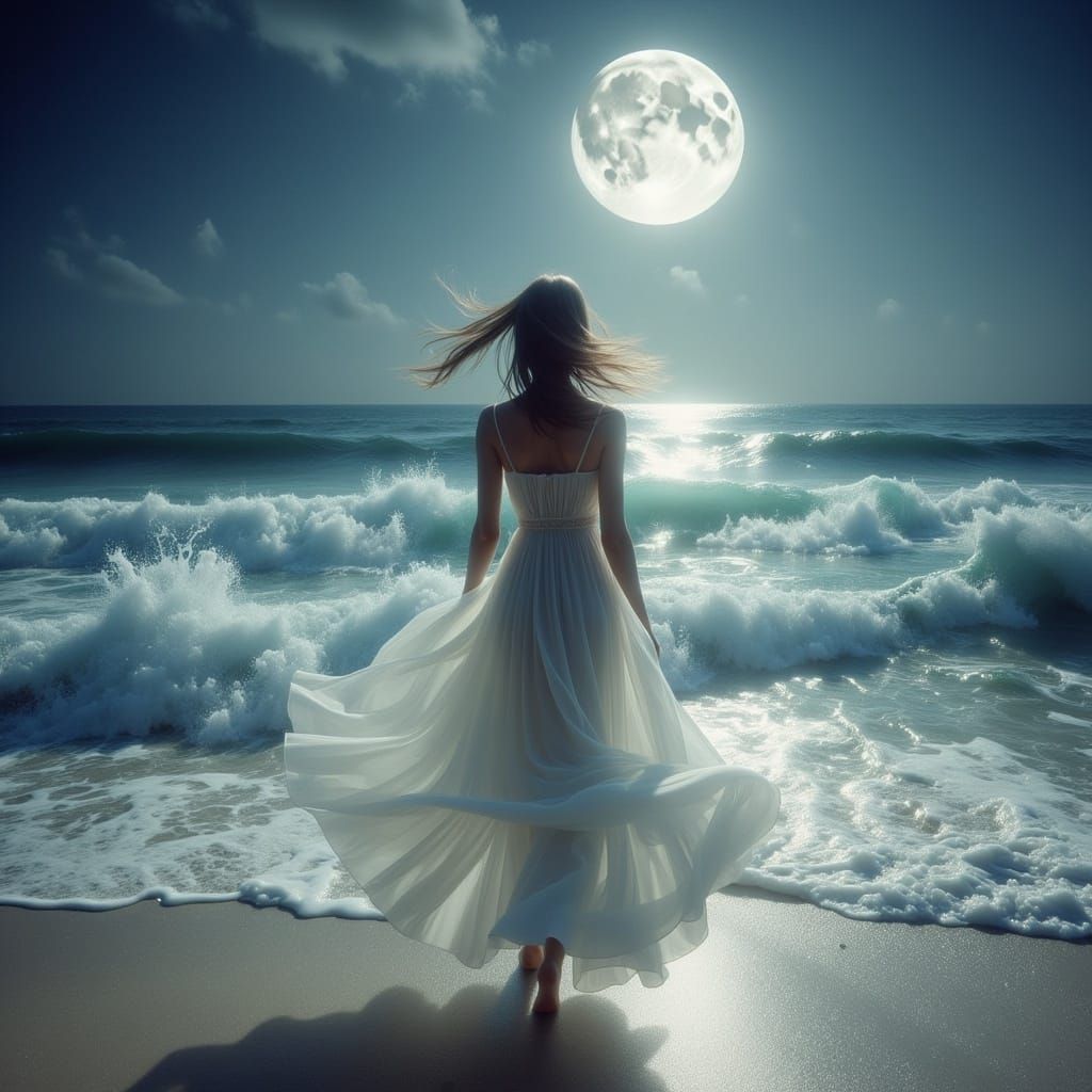 Serenity by Moonlit Waves in Ethereal Landscape Style