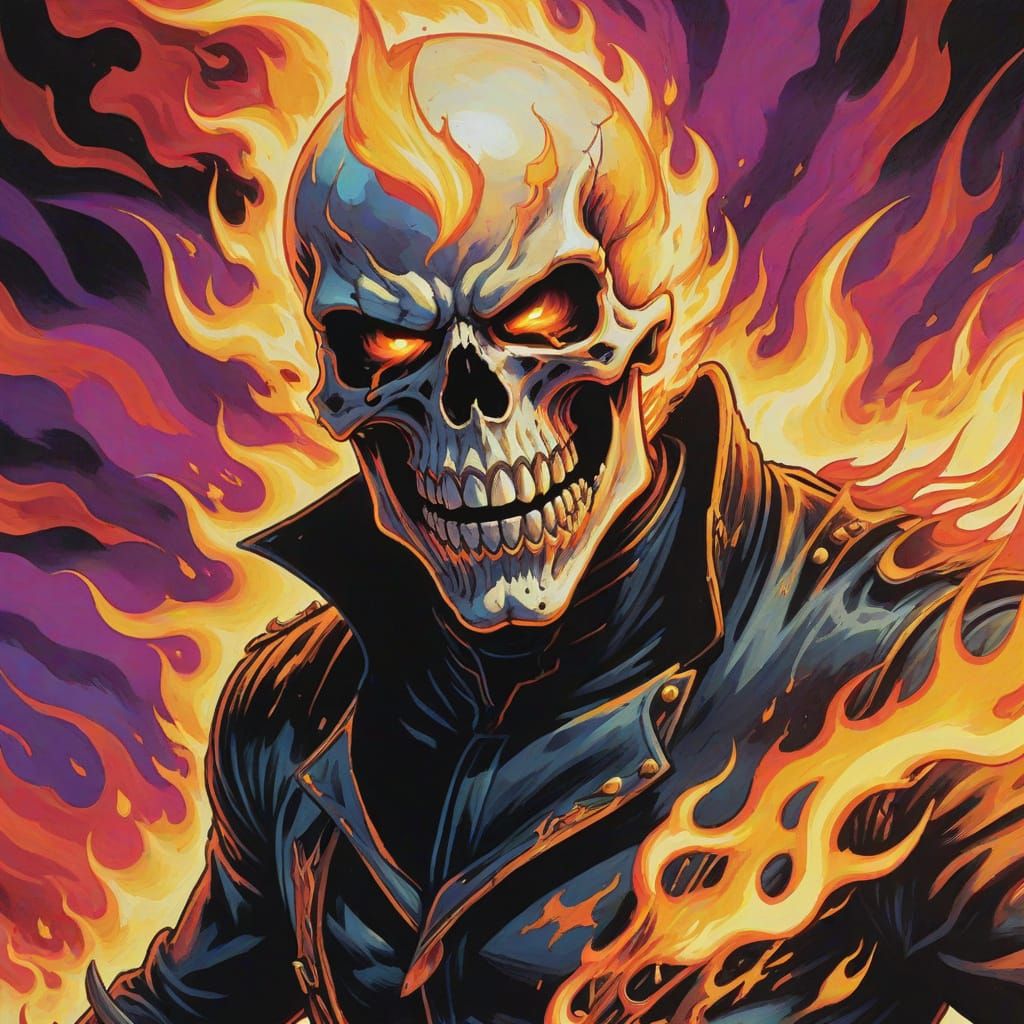 Ghost Rider Gouache Painting in Comic Book Style