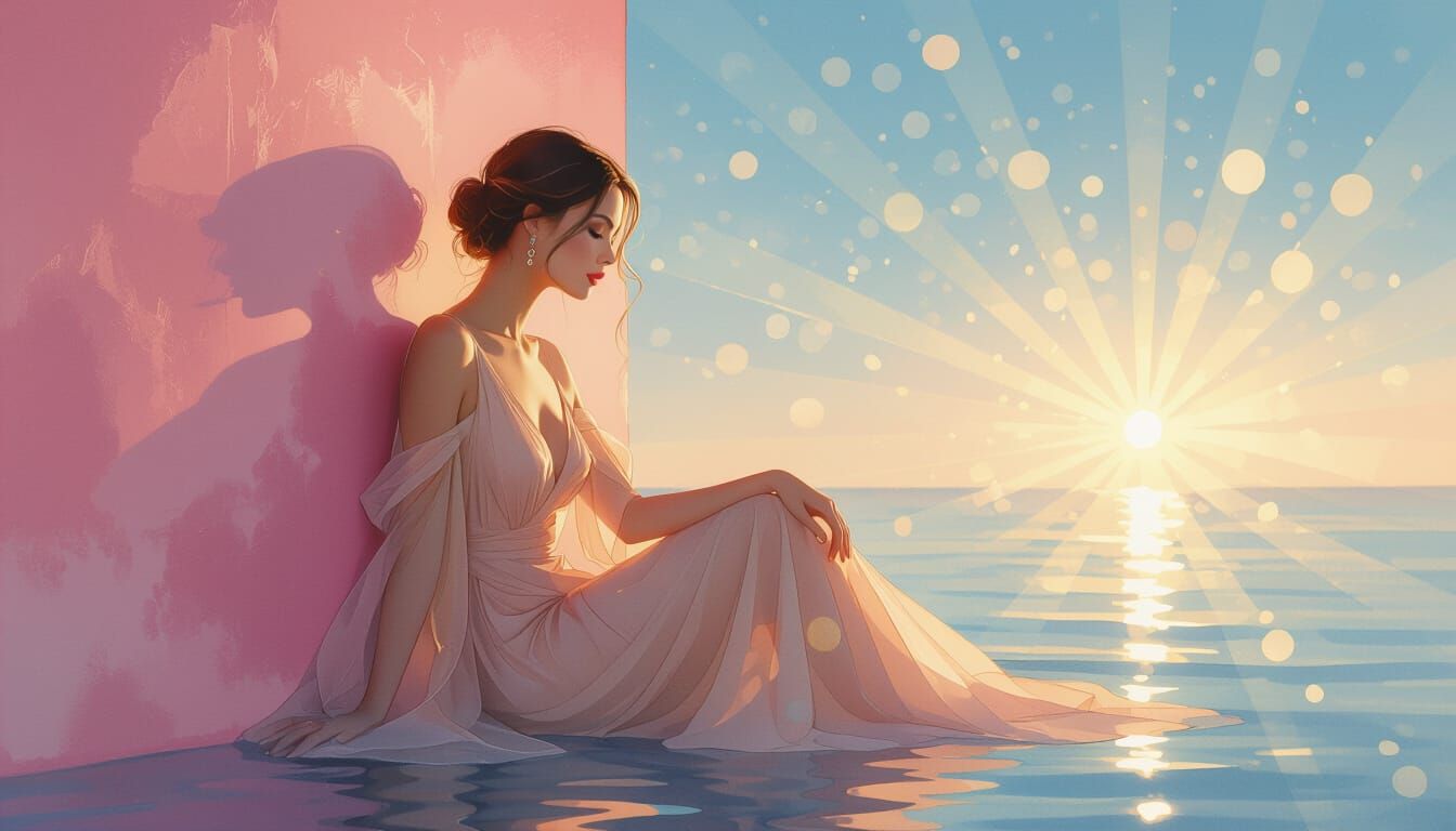 Elegant Woman in Chiffon Gown: Watercolor Fashion Sketch