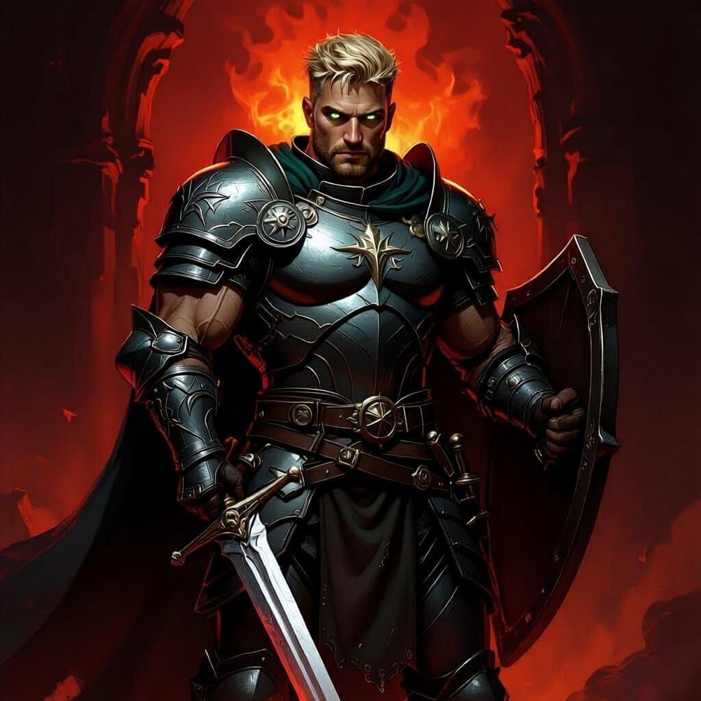Handsome Hexblade Paladin in Fiery Fantasy Armor
