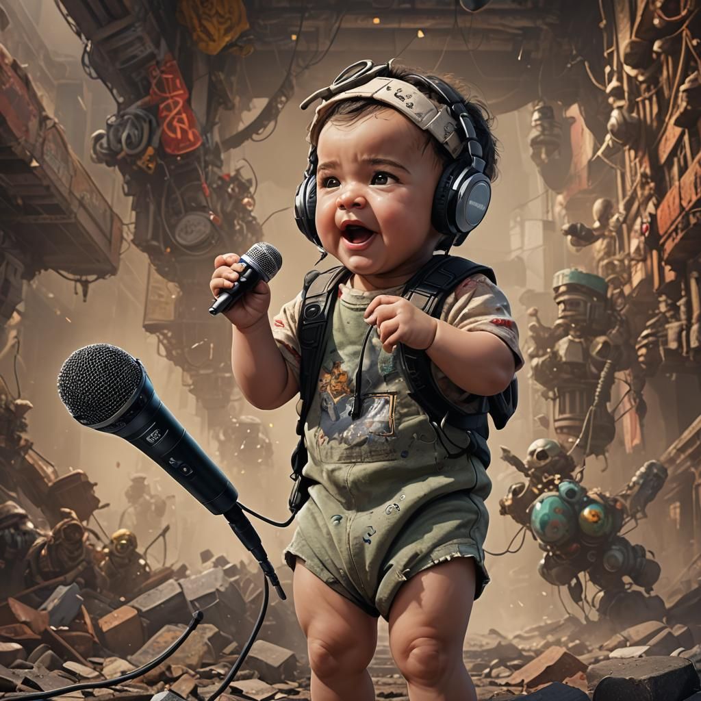 Baby Holding Microphone: Detailed Matte Painting