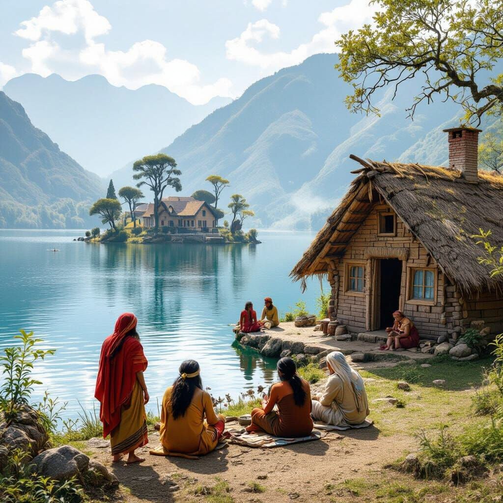 Ancient Lakeside Village with Rare Trees
