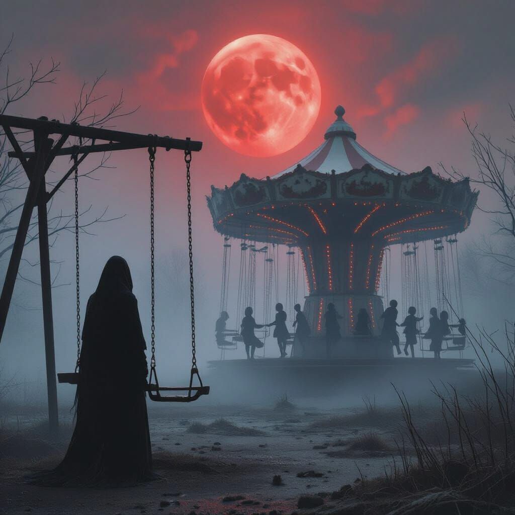 Nightmarish Abandoned Playground in Dark Surrealism Style
