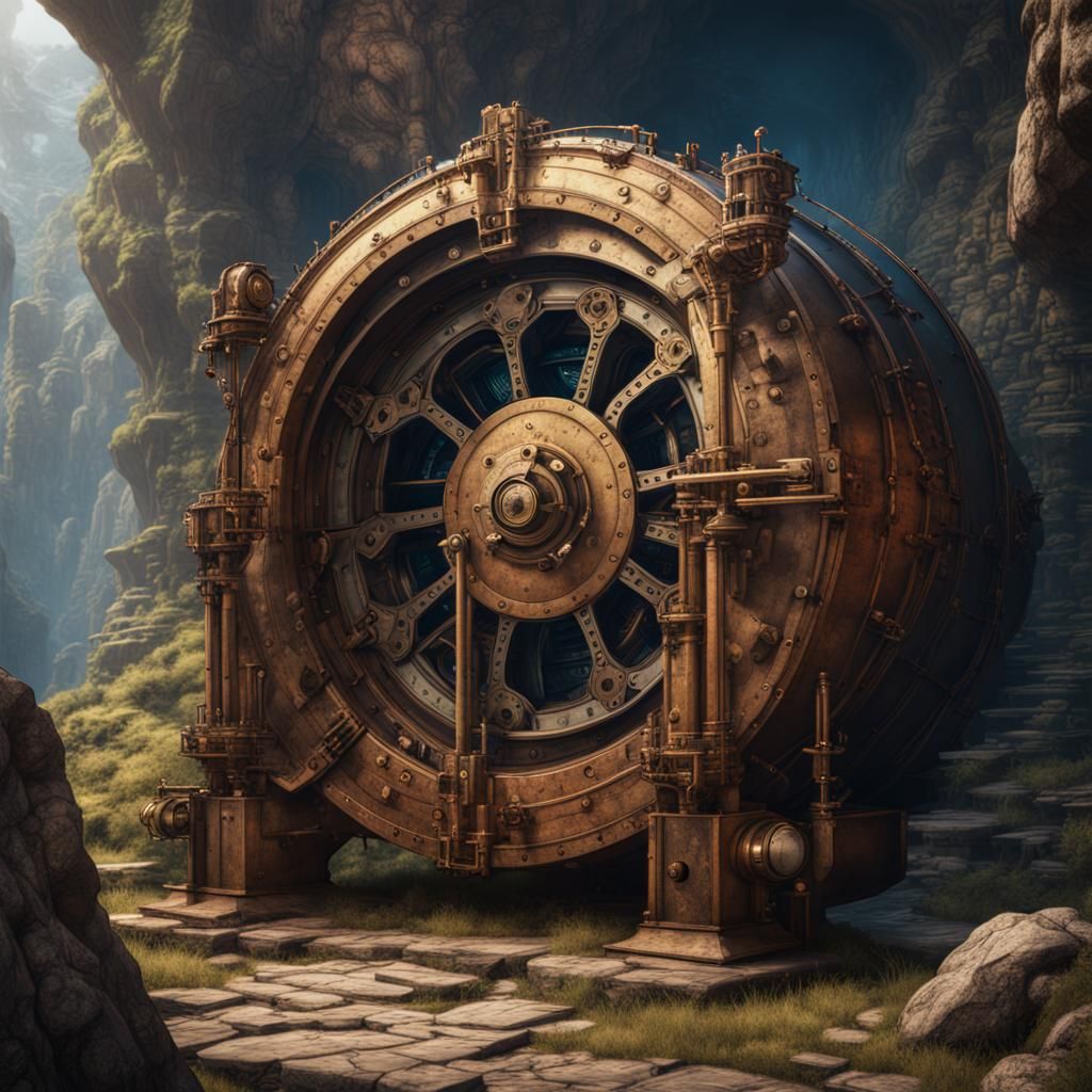 Steampunk Vault Blueprints: Detailed Matte Painting