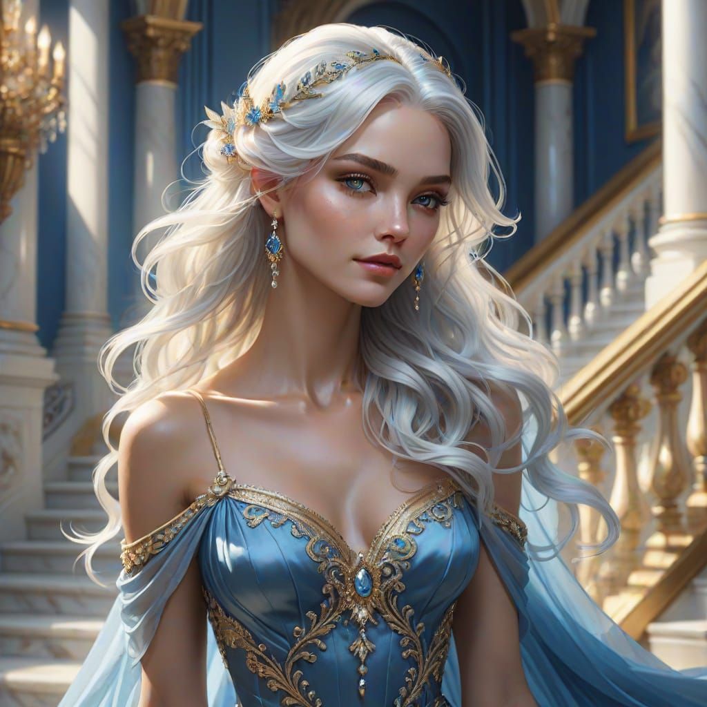 Regal Fairy Descends Grand Marble Staircase in Luxurious Gow...