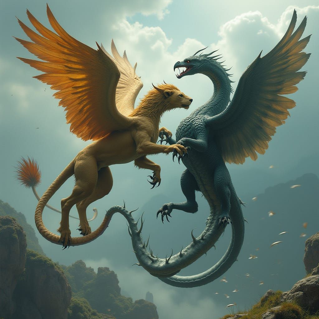 Majestic Griffin and Kraken Merge into a Hybrid Beast in a B...