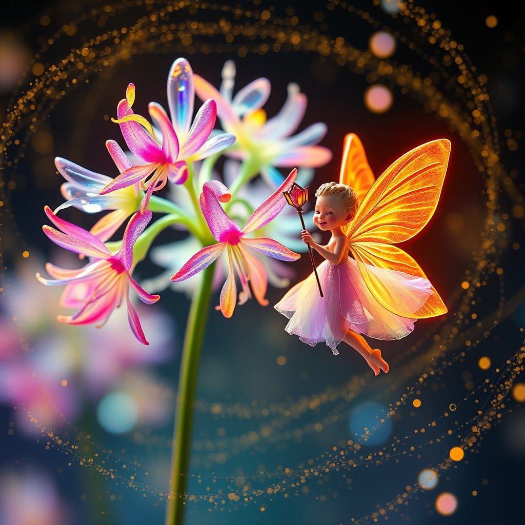 Rainbow Allium Fairy with Magic Staff