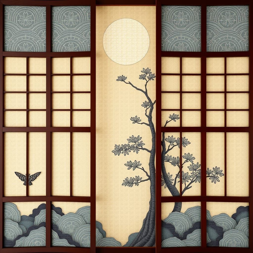 komiko shoji screen curved minamalist pattern