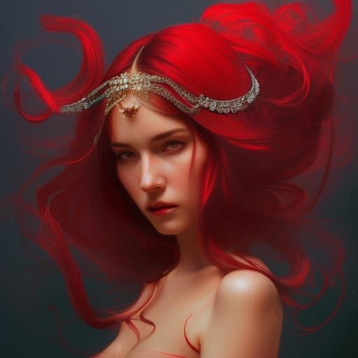 Detailed Portrait of Woman with Jewelry in Art Nouveau Style