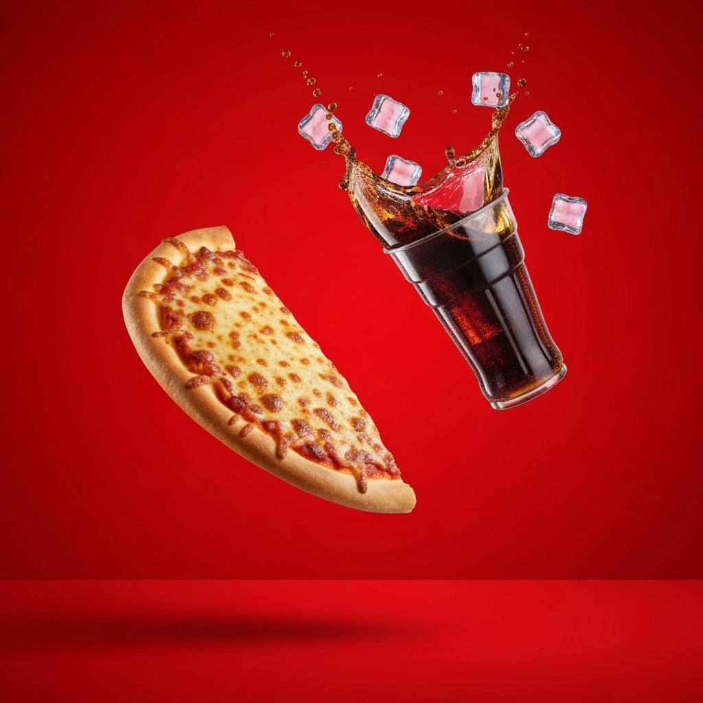 Floating Pizza Slice with Exploding Soda Pop