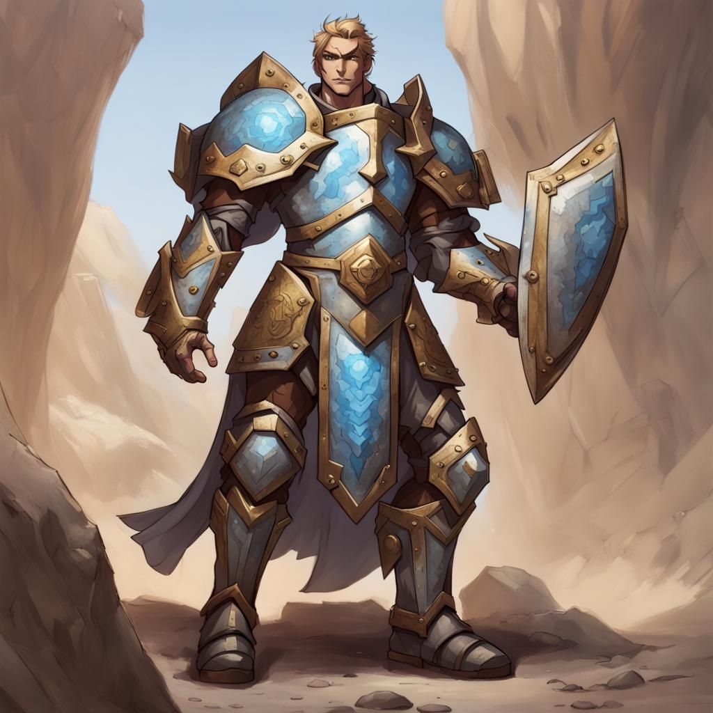 Earth Genasi Paladin with Warhammer and Shield