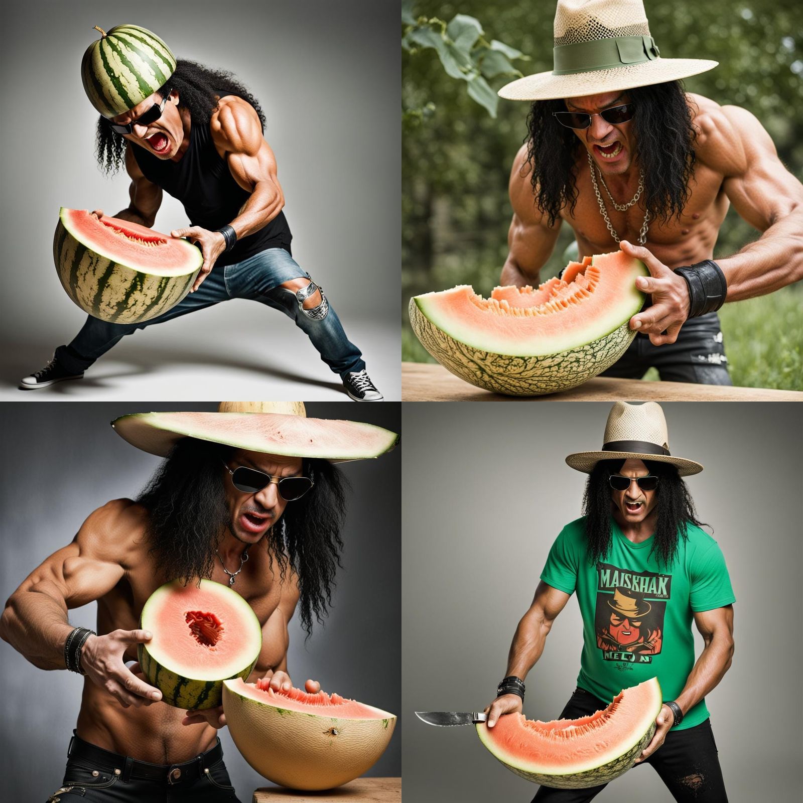 Slash Slices a Melon: Humorous Portrait