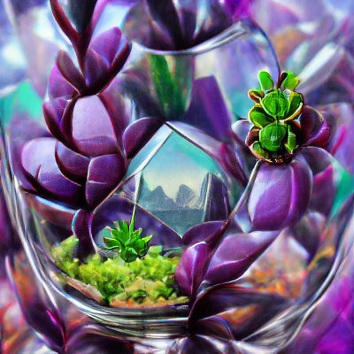 Purple and Green Succulent in Glass Terrarium