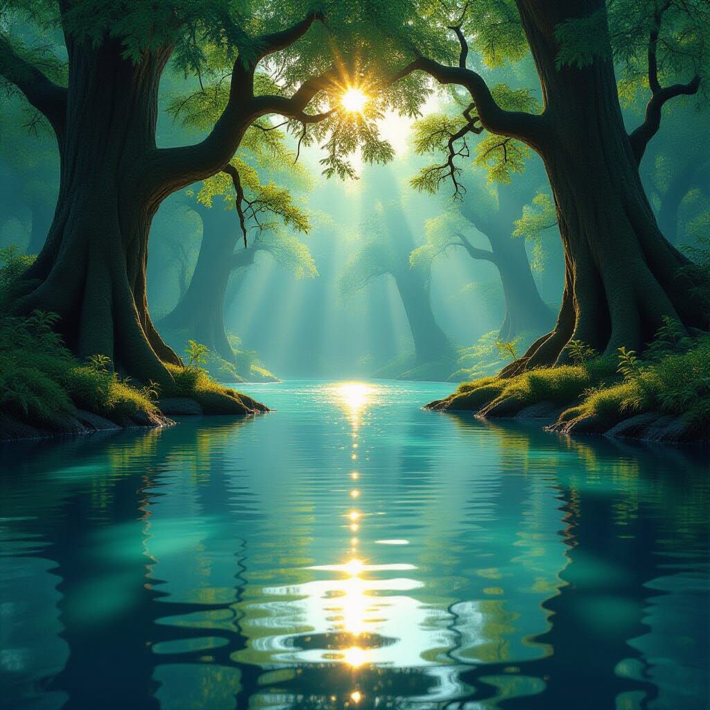 Still Forest Reflection in Ethereal Digital Matte Painting