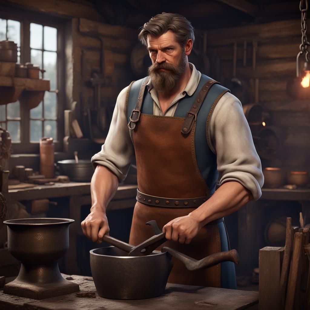 Roman Blacksmith at Anvil: Detailed Matte Painting