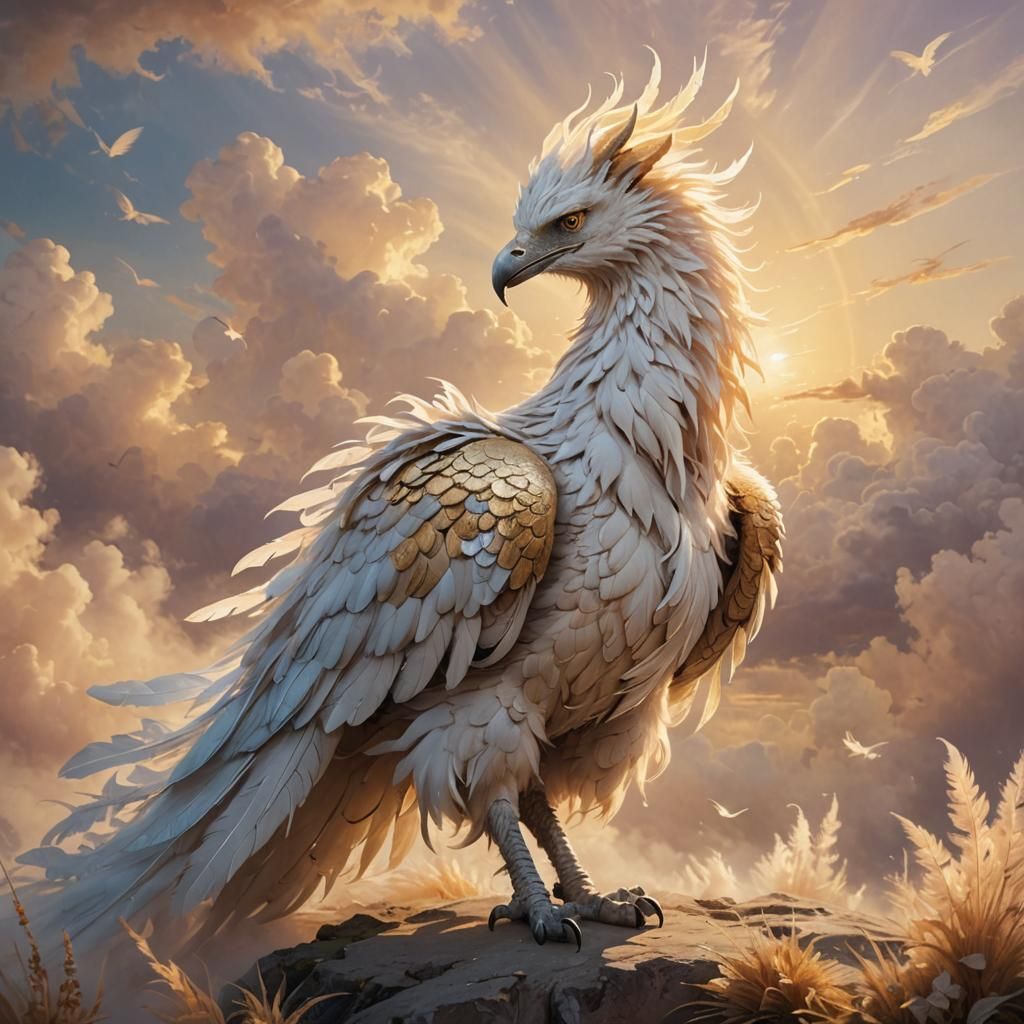 Majestic Cloud Feathered Creature in Mythic Art