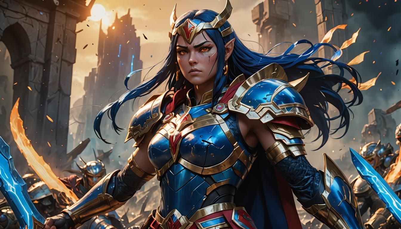 Anime Warrior Queen on a Ravaged Battlefield