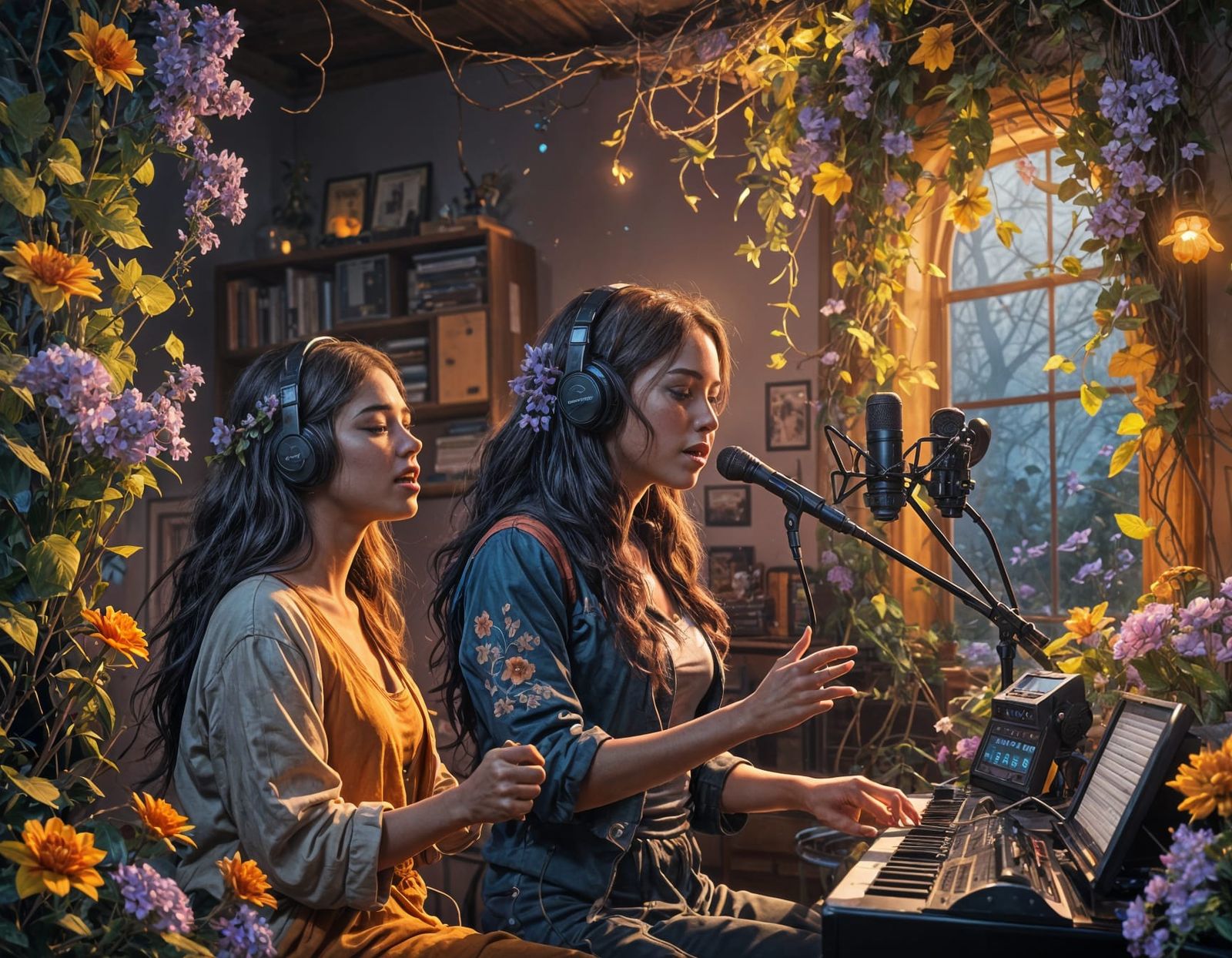 Girl Producing Music in Home Studio: Digital Art