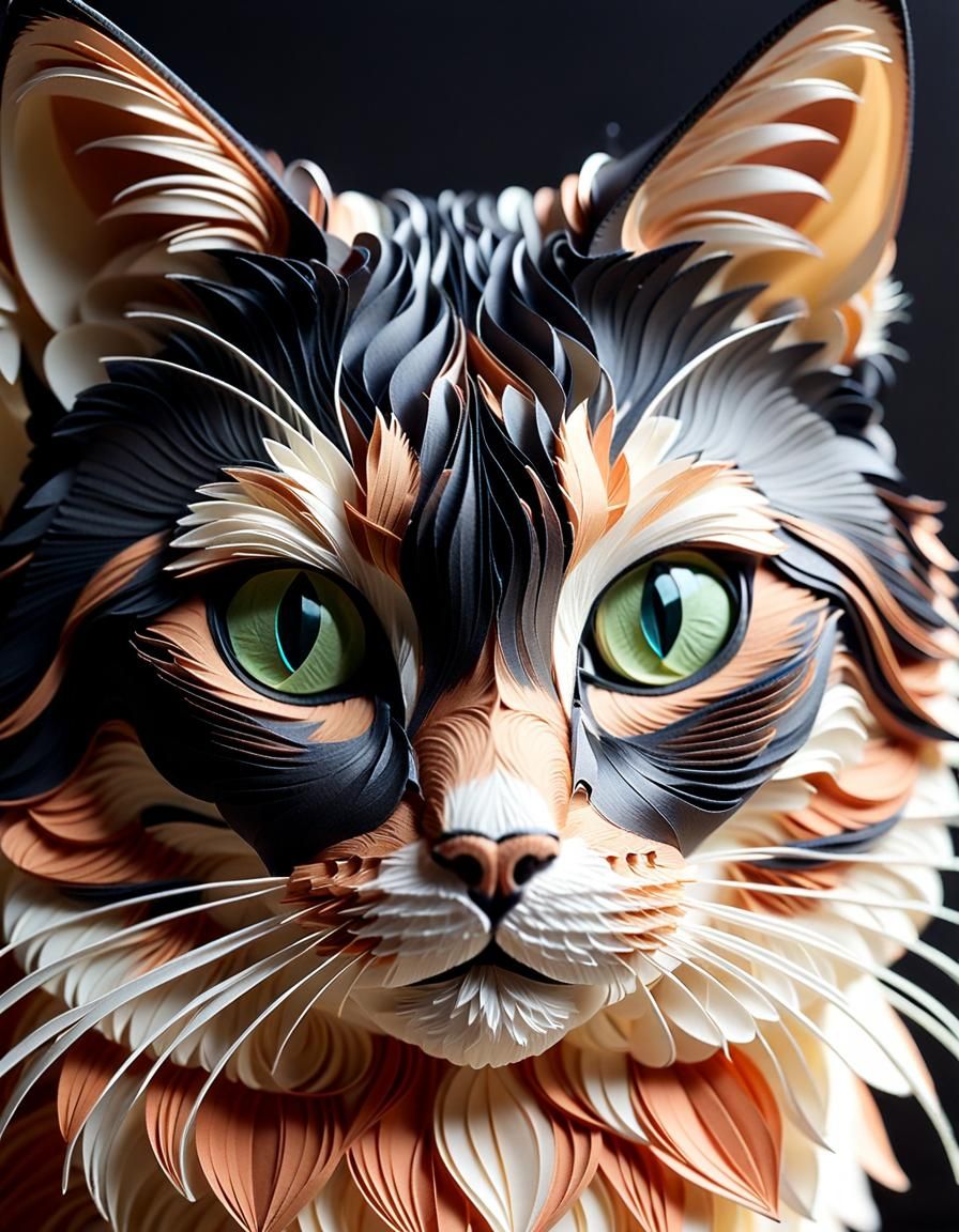 Quilled Paper Cat with Realistic 3D Shading