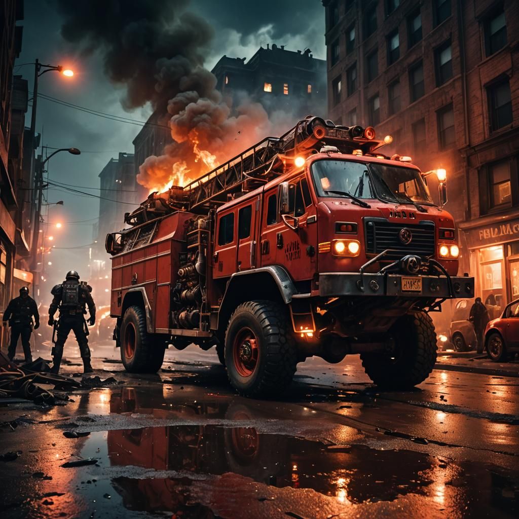 Mad Max Firetruck: Post-Apocalyptic Cinematic Scene