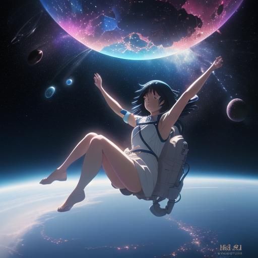 Cosmic Girl in Space: Ghibli-Inspired Anime Art