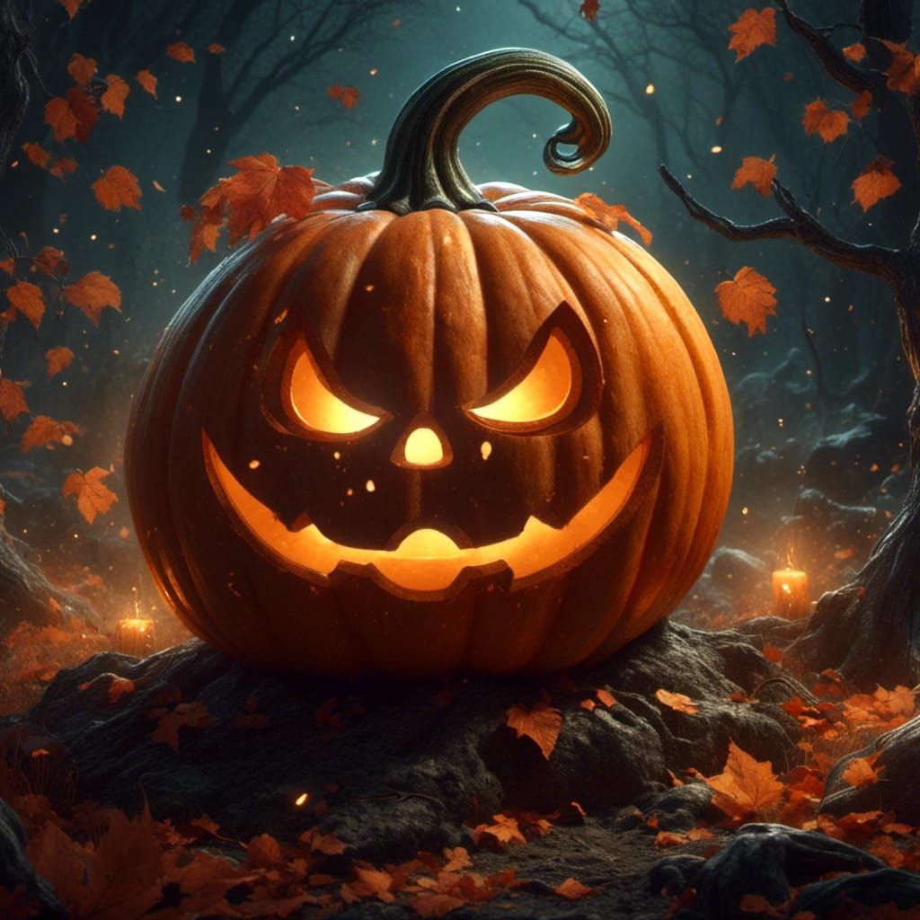 Cute Carved Pumpkin Halloween Digital Painting