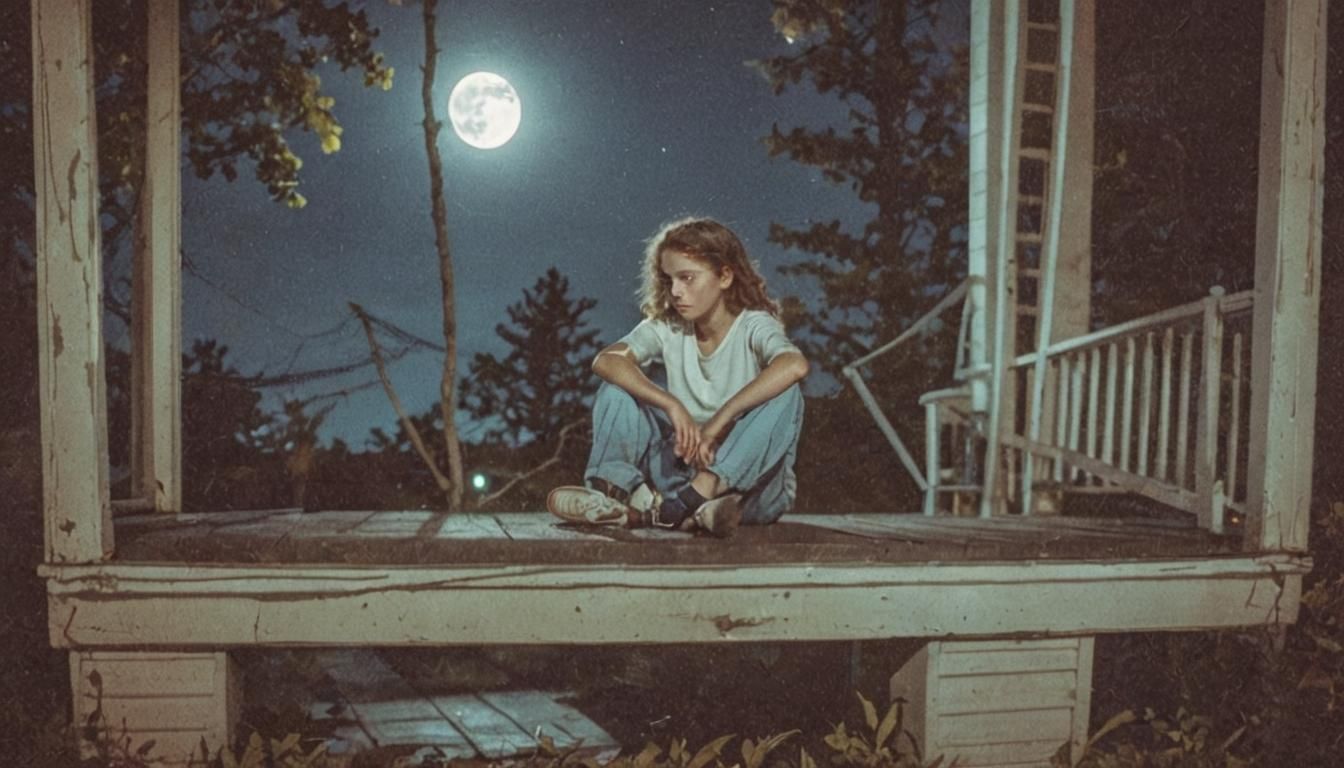 Sad Girl in Moonlight: Cinematic Film Still