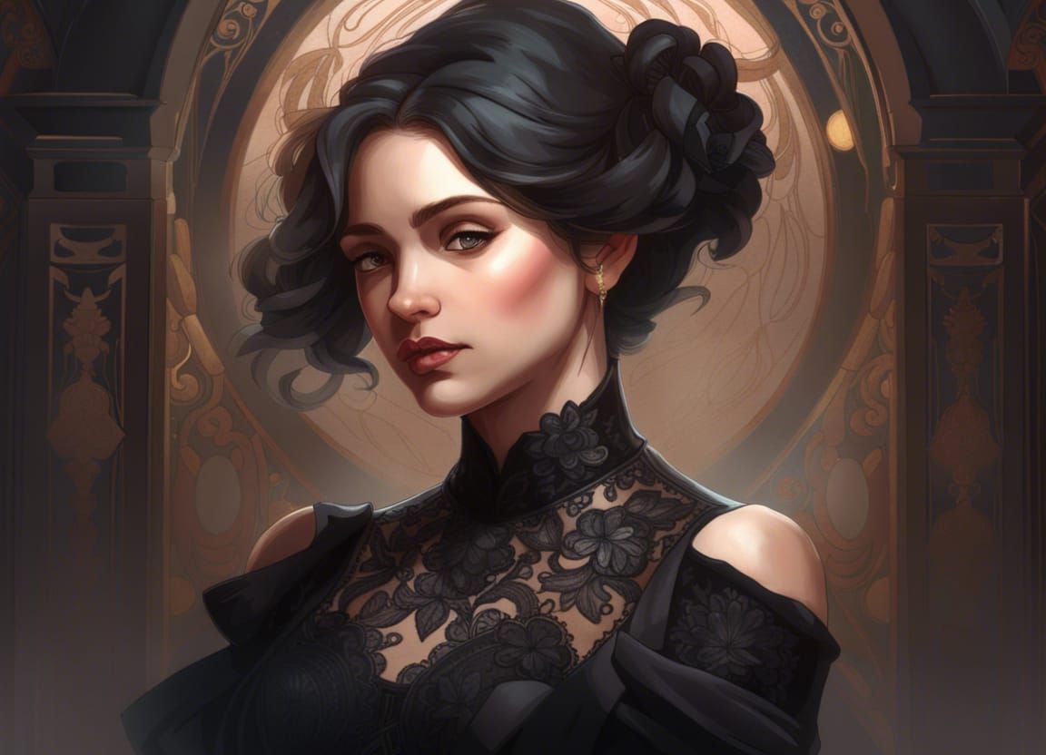 Heroine in Black Dress: Hyperdetailed Portrait