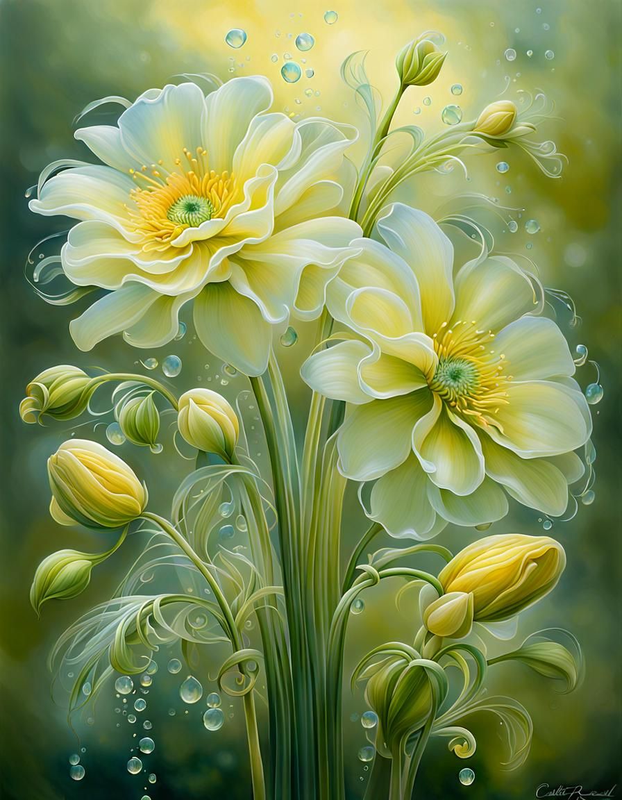 Fantasy Flowers Soft Yellow Green