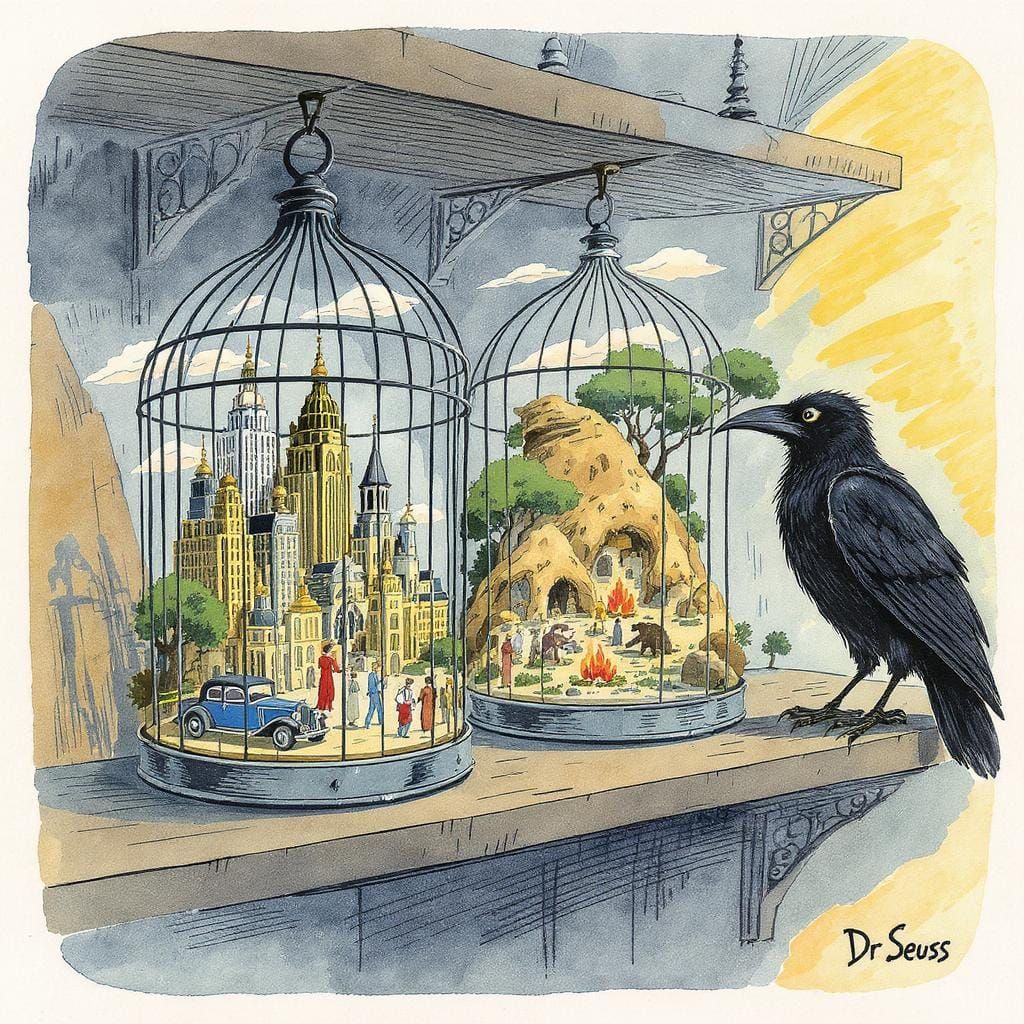 Miniature Worlds in Birdcages, Whimsical Art Deco Style