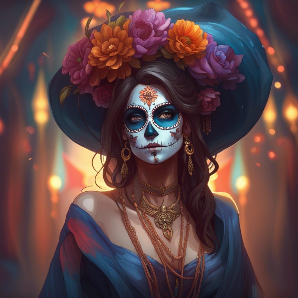 Beautiful Día de los Muertos Portrait in Splash Art