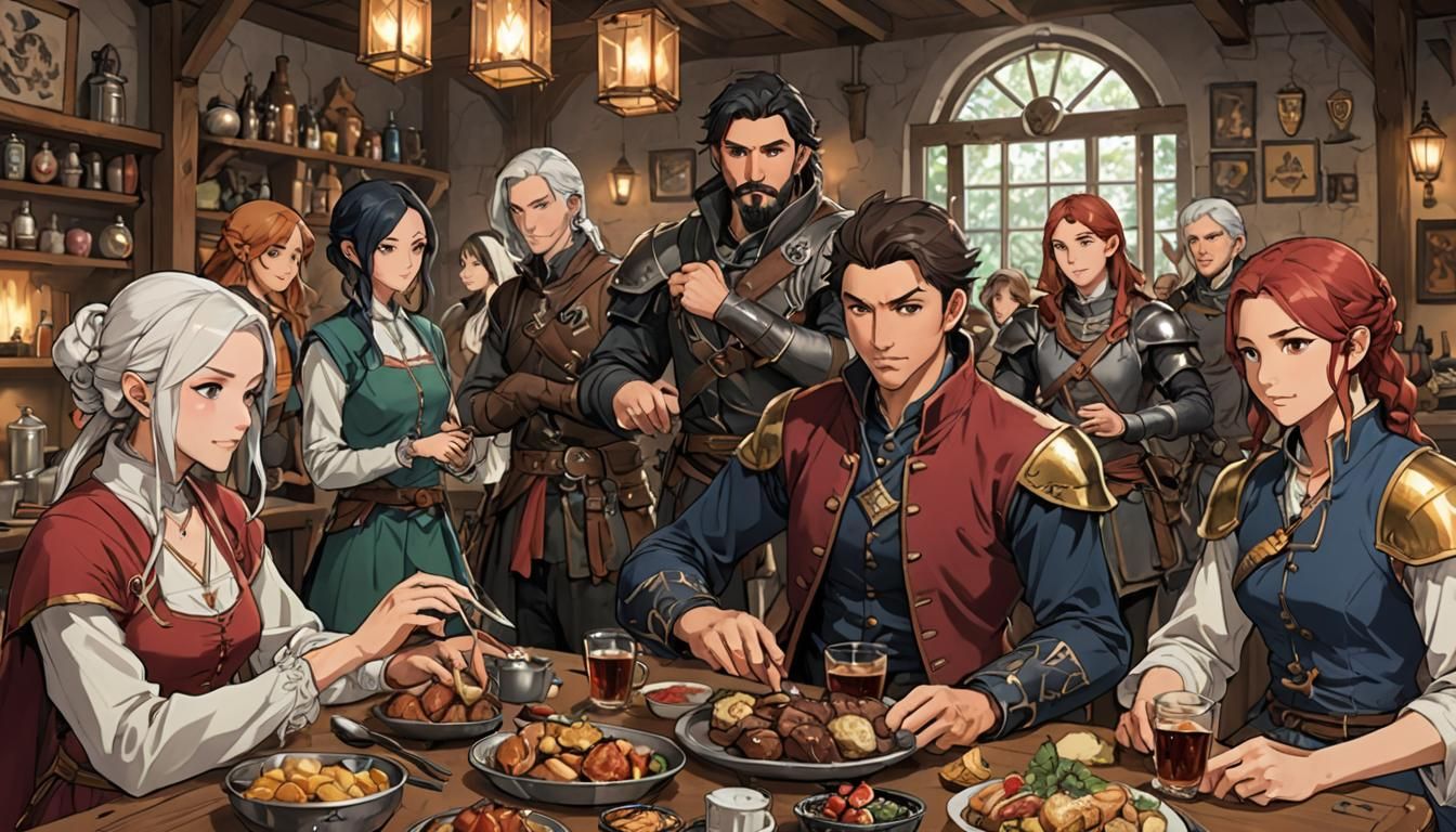 Anime Tavern Festivities with Tiefling Bard