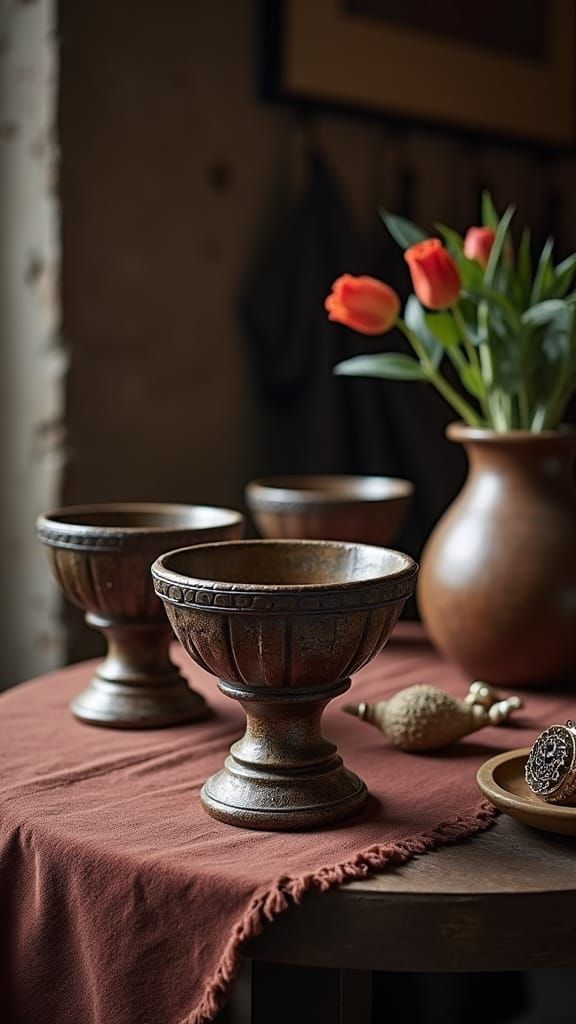Viking Tableware with Horn Cups and Jug