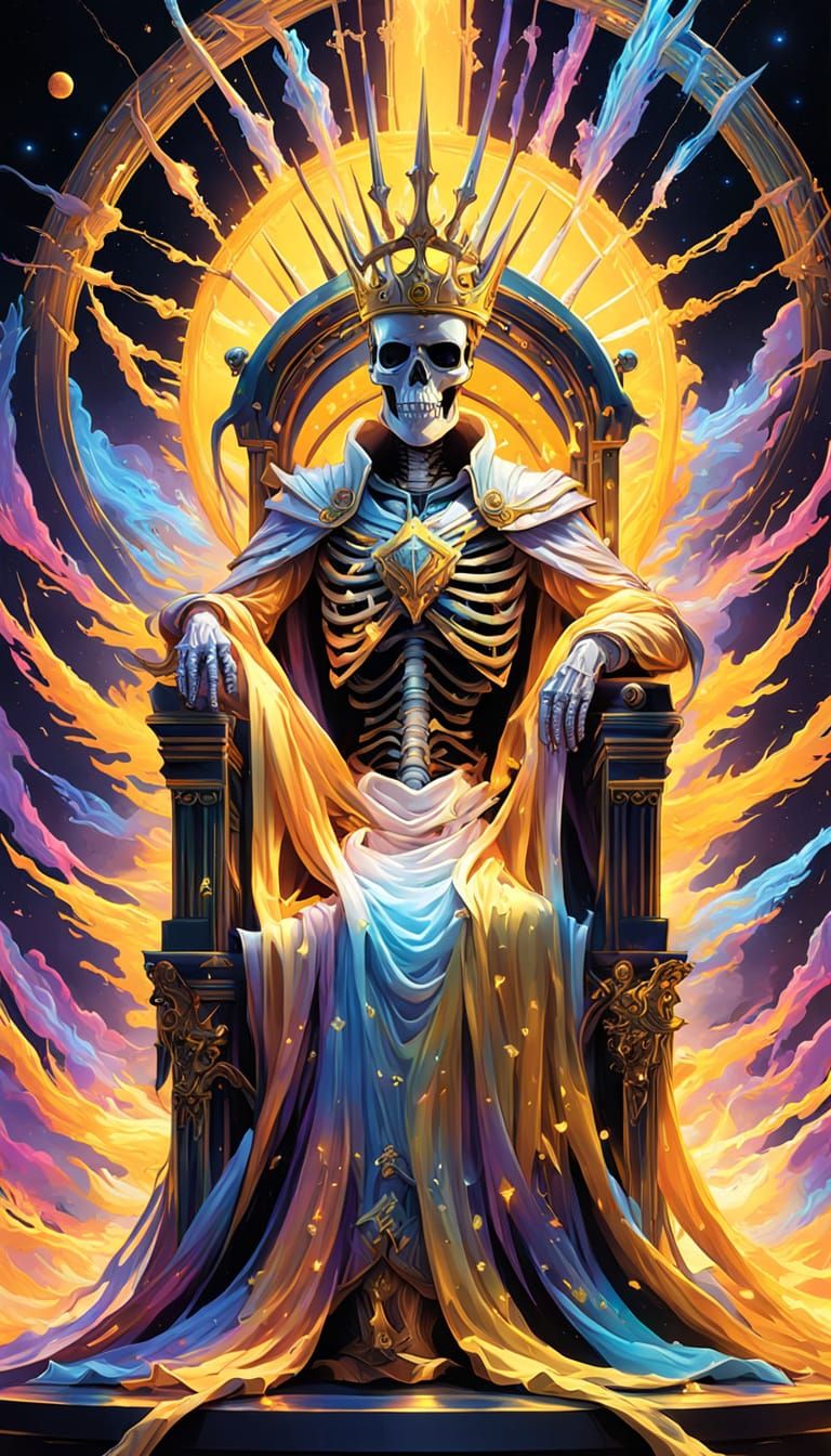 Skeleton King on Throne in Colorful Seapunk Style