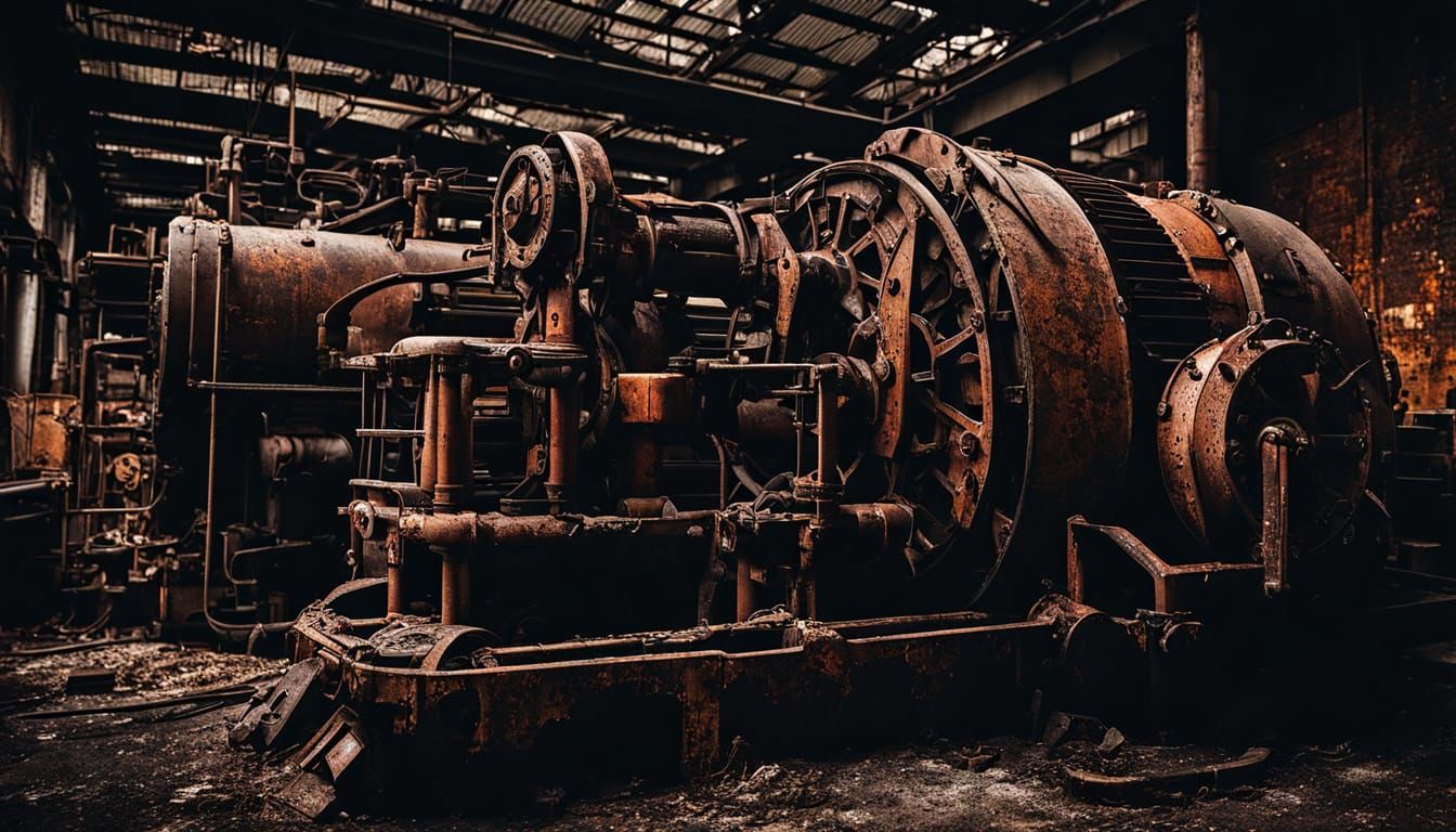 Decaying Machinery in Warehouse: Industrial Realism
