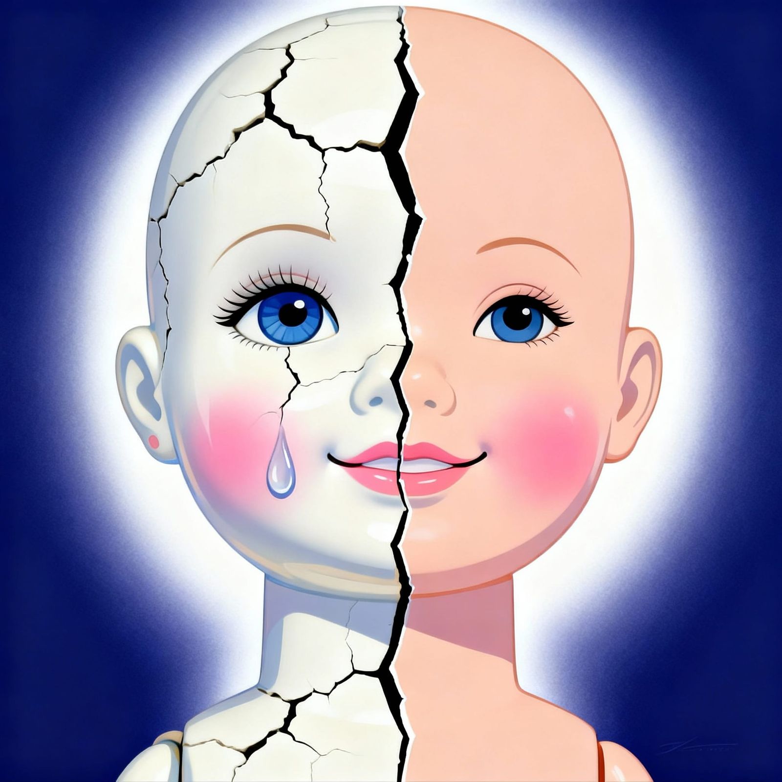 Cracked Doll Face: Melancholy and Idealized Halves