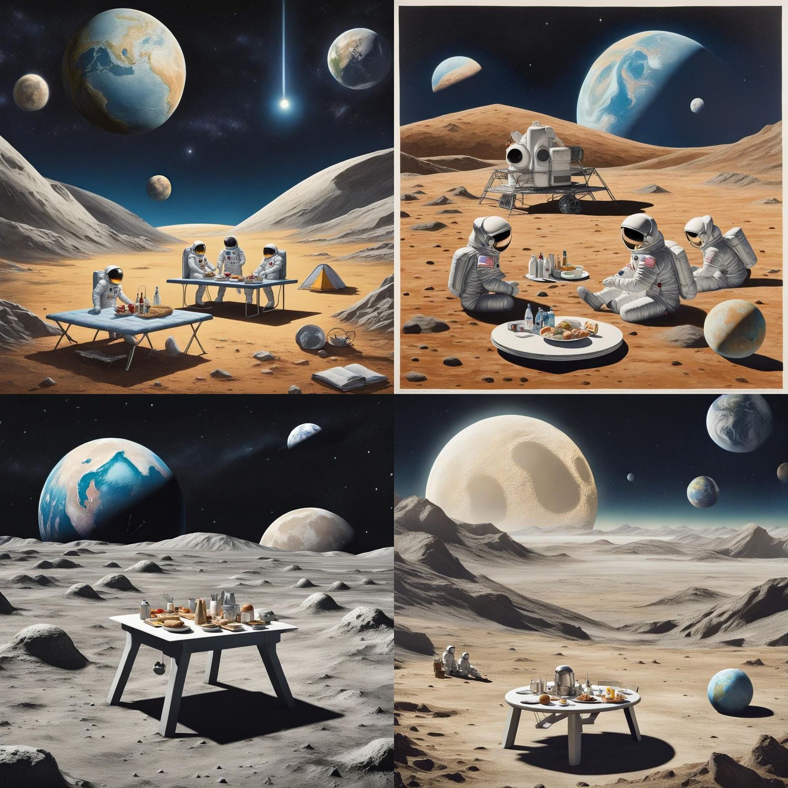 Idyllic Lunar Picnic with Earthrise View