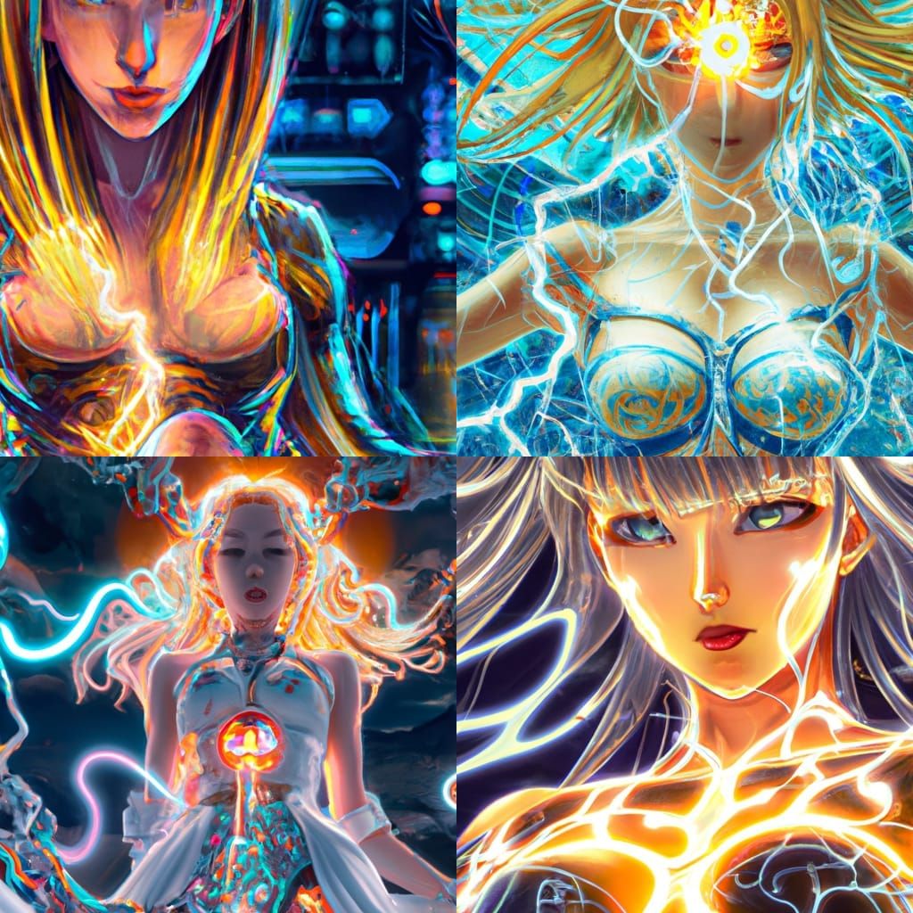 Electricity Princess Portrait, Detailed Digital Illustration